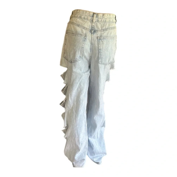 Highway Jeans Factory Distressed Ripped Light Blue Wide Leg Denim Size 3 NWT - Picture 4 of 16